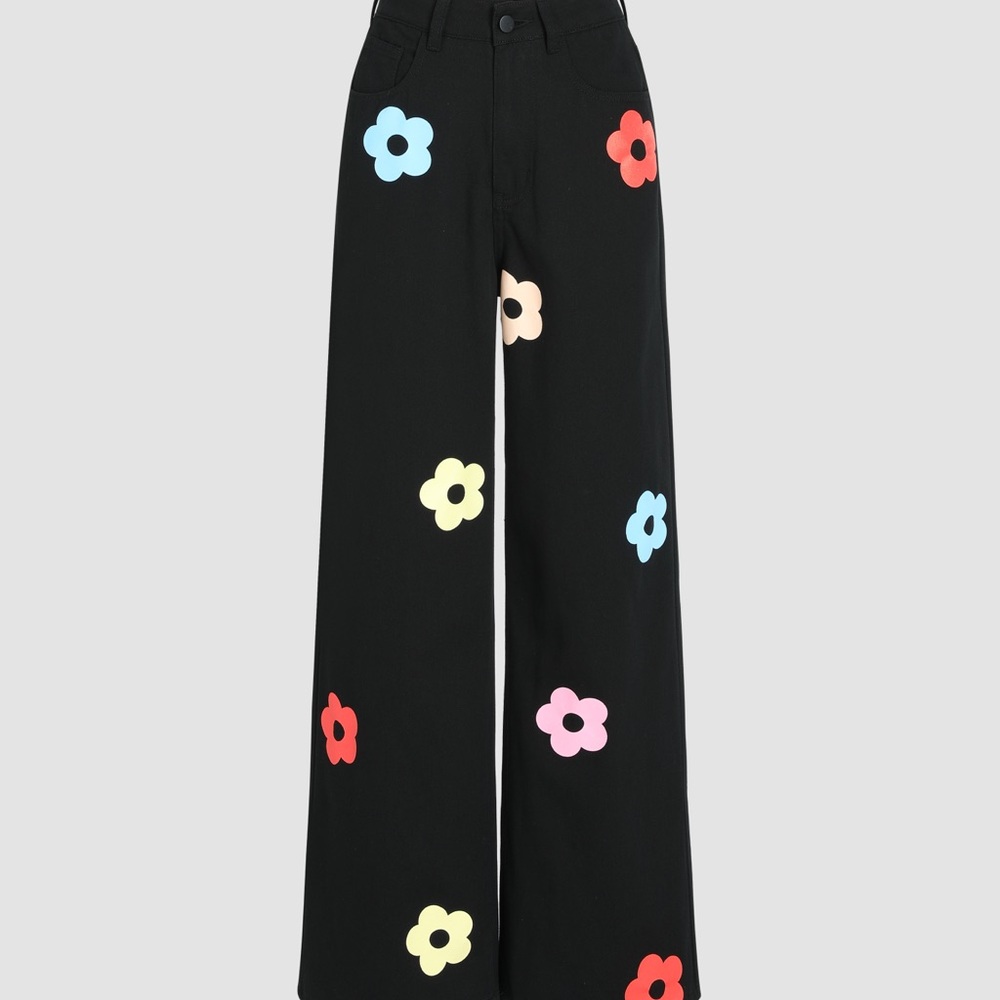 Cider Retro Flower Printed Jeans